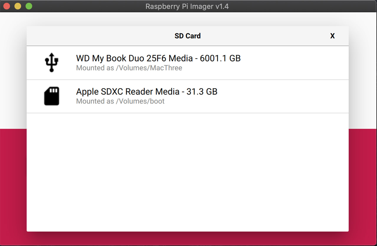 raspberry pi images sd card selection