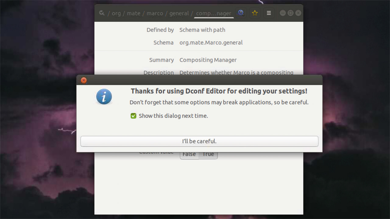 dconf-editor warning message