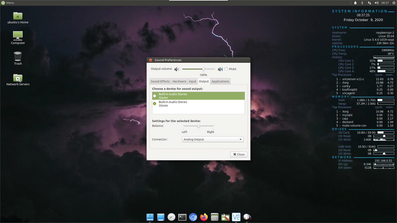 ubuntu mate sound set to analog output